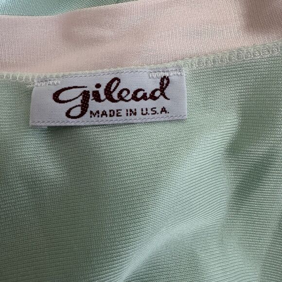 Vintage 80s Gilead Mint Green Pink Trim Satin Robe Dressing Gown Made in USA - Picture 7 of 7